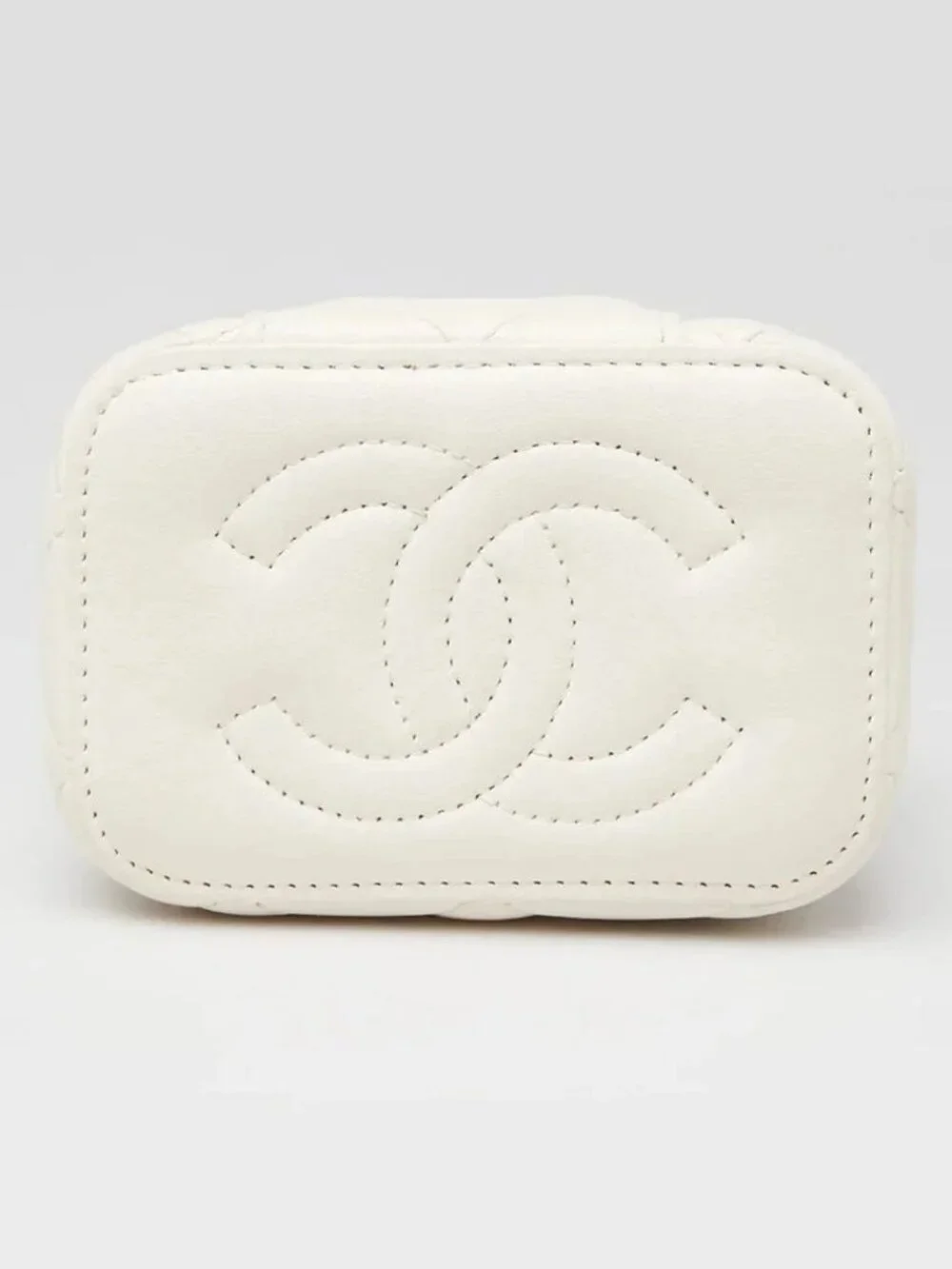 Chanel White Quilted Lambskin Mini Vanity Case With CC Chain Bag